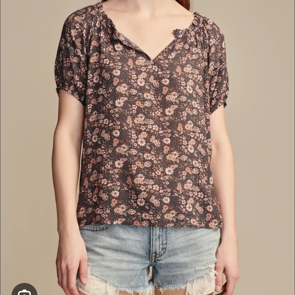 Lucky Brand Black and Pink Floral Blouse